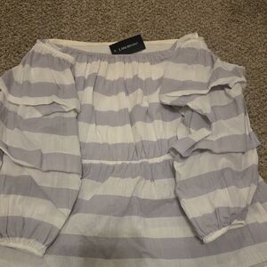 Lane Bryant Off-Shoulder Striped Blouse - White and Gray